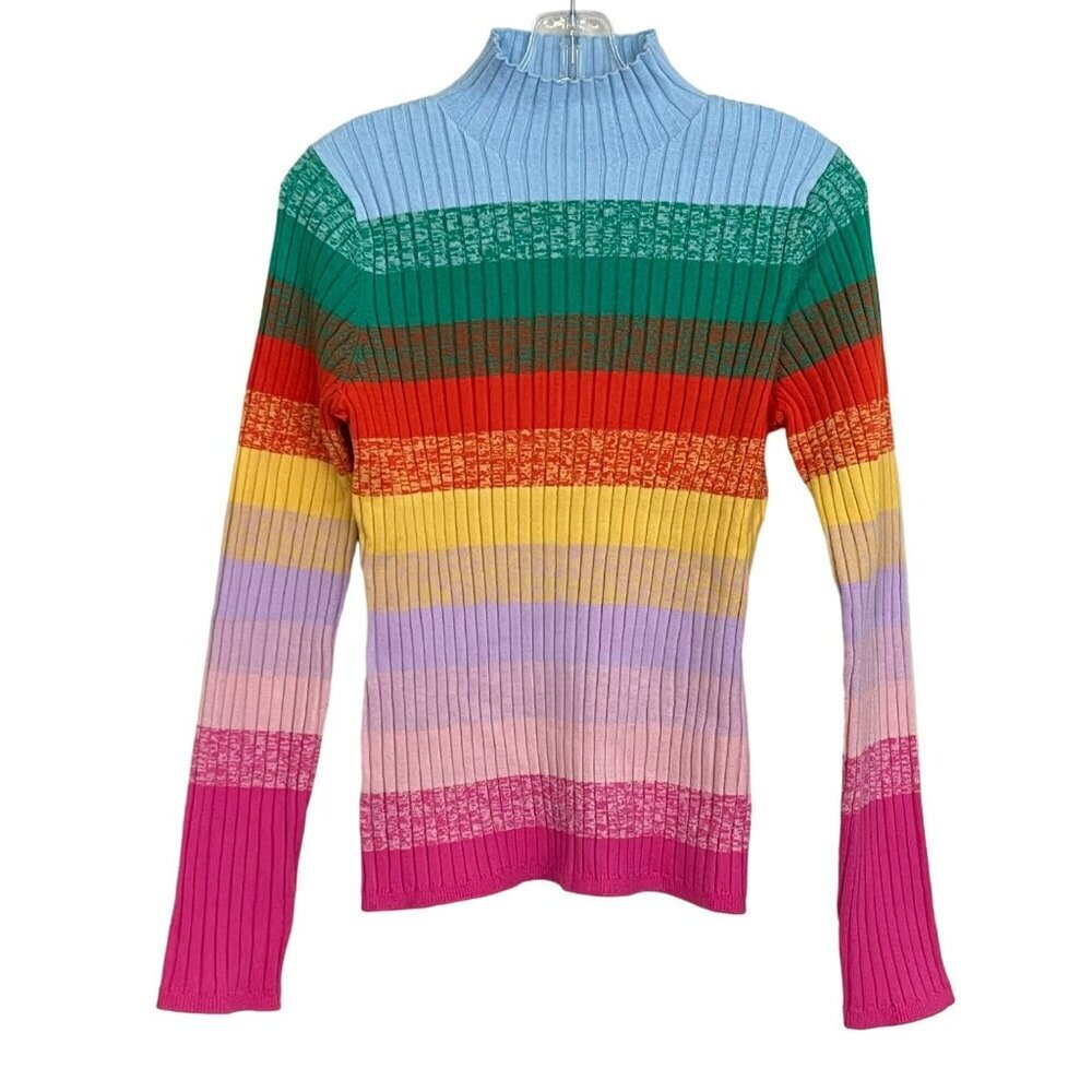 Revolve Stitches & Stripes Ribbed Mockneck Colorful Top Large NWT